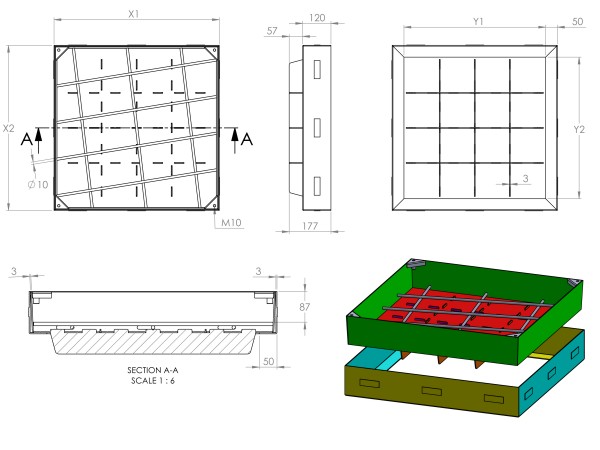 Pokrov za polnjenje z ojačanim dnom in jekleno armaturo brez oljnega roba DIM: 400 X 400 X 120mm INOX